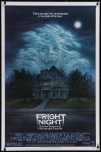 5g0782 FRIGHT NIGHT 1sh 1985 Sarandon, McDowall, best classic horror art by Peter Mueller!