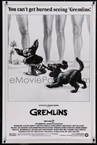 5g0798 GREMLINS 1sh 1984 parody art of Gizmo at the beach with dog, Joe Dante comedy, ultra rare!