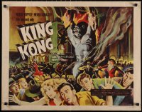 5g0270 KING KONG 1/2sh R1956 full-color art of top cast fleeing ape by flames, like 1933 6-sheet!