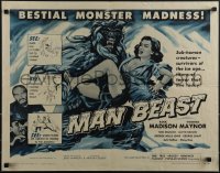 5g0274 MAN BEAST 1/2sh 1956 great artwork of sub-human Yeti monster carrying its sexy female victim!