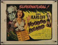 5g0311 VOODOO ISLAND 1/2sh 1957 Boris Karloff, art of woman-eating cobra plant attacking girl!