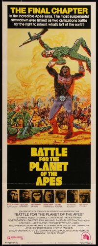 5g0016 BATTLE FOR THE PLANET OF THE APES insert 1973 great sci-fi art of war between apes & humans!