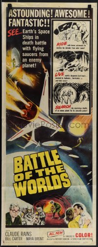 5g0018 BATTLE OF THE WORLDS insert 1963 Italian sci-fi, flying saucers from an enemy planet!