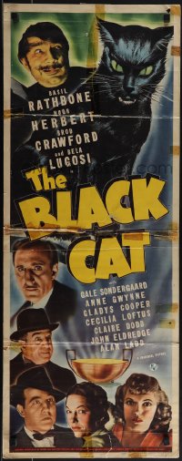 5g0021 BLACK CAT insert 1941 Basil Rathbone, Bela Lugosi, Universal horror, cool art, rare!