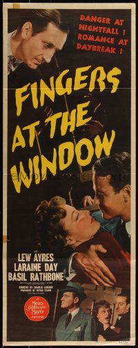 5g0060 FINGERS AT THE WINDOW insert 1942 Lew Ayres & sexy Laraine Day, creepiest Basil Rathbone!