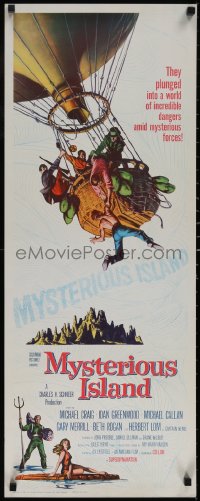 5g0105 MYSTERIOUS ISLAND insert 1961 Ray Harryhausen, Jules Verne sci-fi, cool hot-air balloon image!
