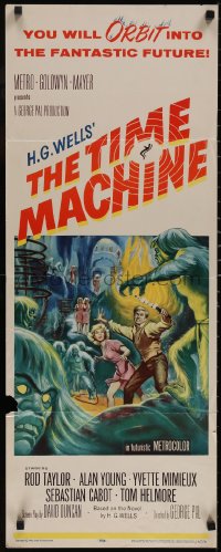 5g0148 TIME MACHINE insert 1960 Rod Taylor, H.G. Wells, George Pal, great Reynold Brown sci-fi art!