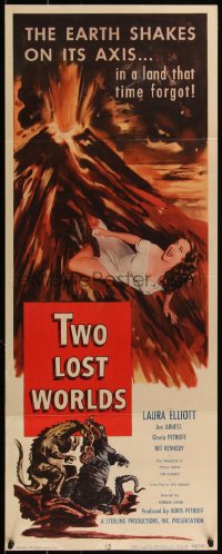 5g0153 TWO LOST WORLDS insert 1950 prehistoric time's most awesome spectacle, dinosaur art!