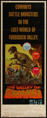 5g0157 VALLEY OF GWANGI insert 1969 Ray Harryhausen, great artwork of cowboys battling dinosaurs!