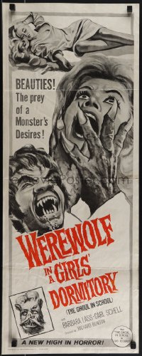 5g0164 WEREWOLF IN A GIRLS' DORMITORY insert 1963 beauties are the prey of a monster's desires!