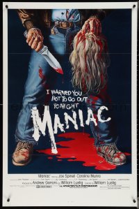 5g0891 MANIAC 1sh 1980 most classic gory Gaia horror artwork of killer holding blonde scalp!