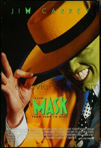 5g0894 MASK style B DS 1sh 1994 great super close up of wacky Jim Carrey in full make-up!