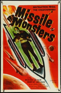 5g0906 MISSILE MONSTERS 1sh 1958 aliens bring destruction from the stratosphere, wacky sci-fi art!