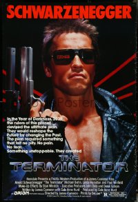 5g1044 TERMINATOR 1sh 1984 classic image of cyborg Arnold Schwarzenegger, no border design!