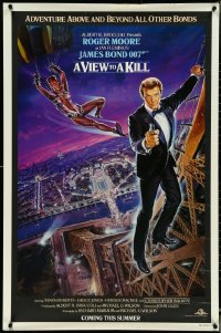 5g1071 VIEW TO A KILL advance 1sh 1985 Moore as James Bond, Jones, Goozee purple background art