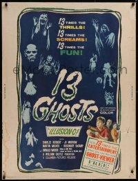 5h0275 13 GHOSTS 30x40 1960 William Castle, great art of all the spooks, cool horror in ILLUSION-O!