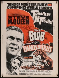 5h0279 BLOB /DINOSAURUS 30x40 1964 great close up of Steve McQueen, plus art of T-Rex w/girl, ultra rare!
