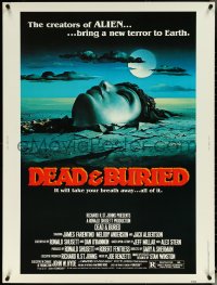 5h0281 DEAD & BURIED 30x40 1981 art of person buried up to the neck by Campanile, ultra rare!