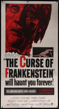 5h0364 CURSE OF FRANKENSTEIN linen 3sh 1957 Hammer, cool close up art of monster Christopher Lee!