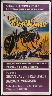 5h0368 WASP WOMAN linen 3sh 1959 Roger Corman, great art of lusting human-headed insect queen, rare!