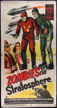 5h0369 ZOMBIES OF THE STRATOSPHERE linen 3sh 1952 cool art of aliens w/guns including Leonard Nimoy!