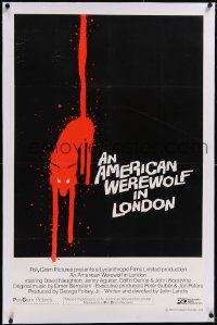 5h0440 AMERICAN WEREWOLF IN LONDON linen int'l 25x40 1sh 1981 art of red wolf over black background!