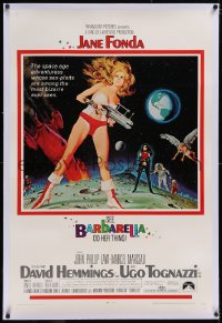5h0443 BARBARELLA linen 1sh 1968 sci-fi art of super sexy Jane Fonda by McGinnis, Roger Vadim!