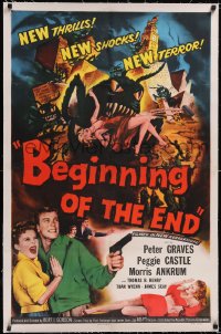 5h0448 BEGINNING OF THE END linen 1sh 1957 Peter Graves & Peggie Castle, giant killer grasshoppers!