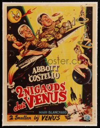 5h0565 ABBOTT & COSTELLO GO TO MARS linen Belgian 1953 art of astronauts Bud & Lou in outer space!