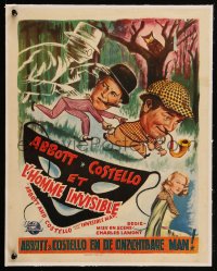 5h0569 ABBOTT & COSTELLO MEET THE INVISIBLE MAN linen Belgian 1951 Bos art of Bud & Lou with monster!