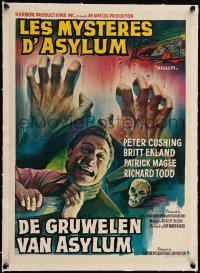 5h0575 ASYLUM linen Belgian 1972 Peter Cushing choked, art of hands scratching down wall by skull!