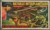 5h0577 BATTLE IN OUTER SPACE linen Belgian 1960 Uchu Daisenso, Toho, cool sci-fi art, very rare!