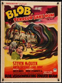 5h0585 BLOB linen Belgian 1958 Steve McQueen, art of the indescribable & indestructible monster!
