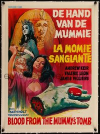 5h0586 BLOOD FROM THE MUMMY'S TOMB linen Belgian 1972 Hammer, art of sexy Valerie Leon & severed hand!