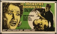 5h0591 CALTIKI THE IMMORTAL MONSTER linen Belgian 1960 different art of woman attacked, rare!