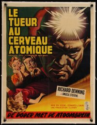 5h0601 CREATURE WITH THE ATOM BRAIN linen Belgian 1955 cool sci-fi art of dead man stalking his prey!