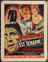 5h0603 CURSE OF FRANKENSTEIN linen Belgian 1957 Hammer, Cushing, different art of monster Christopher Lee!