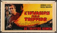5h0608 DAY OF THE TRIFFIDS linen Belgian 1962 different art of Keel burning title with flamethrower!