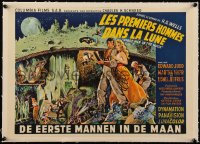 5h0619 FIRST MEN IN THE MOON linen Belgian 1964 Ray Harryhausen, H.G. Wells, fantastic sci-fi art!