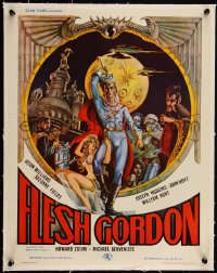 5h0621 FLESH GORDON linen Belgian 1974 sexy sci-fi spoof, wacky erotic super hero art by George Barr!