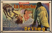 5h0623 FLY linen Belgian 1958 Vincent Price, Al Hedison, classic sci-fi, great different monster art!