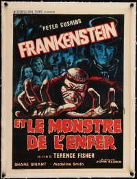 5h0626 FRANKENSTEIN & THE MONSTER FROM HELL linen Belgian 1974 Peter Cushing, Hammer horror, cool!