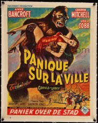 5h0636 GORILLA AT LARGE linen Belgian 1954 great art of giant ape & screaming sexy Anne Bancroft!