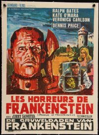 5h0643 HORROR OF FRANKENSTEIN linen Belgian 1971 Hammer horror, art of monster with axe, ultra rare!
