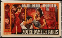 5h0647 HUNCHBACK OF NOTRE DAME linen Belgian 1957 Quinn as Quasimodo, Lollobrigida, different & rare!