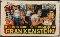 5h0649 I WAS A TEENAGE FRANKENSTEIN linen Belgian 1957 wonderful art of monster + grabbing sexy girl!
