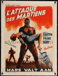5h0653 INVADERS FROM MARS linen Belgian 1953 sci-fi classic, great art of alien carrying pretty woman!