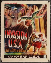 5h0654 INVASION U.S.A. linen Belgian 1952 New York topples, San Francisco in flames, different art!