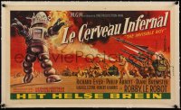 5h0655 INVISIBLE BOY linen Belgian 1957 great artwork of entire army attacking Robby the Robot
