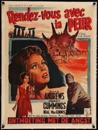 5h0684 NIGHT OF THE DEMON linen Belgian 1957 Jacques Tourneur, different art, Curse of the Demon!